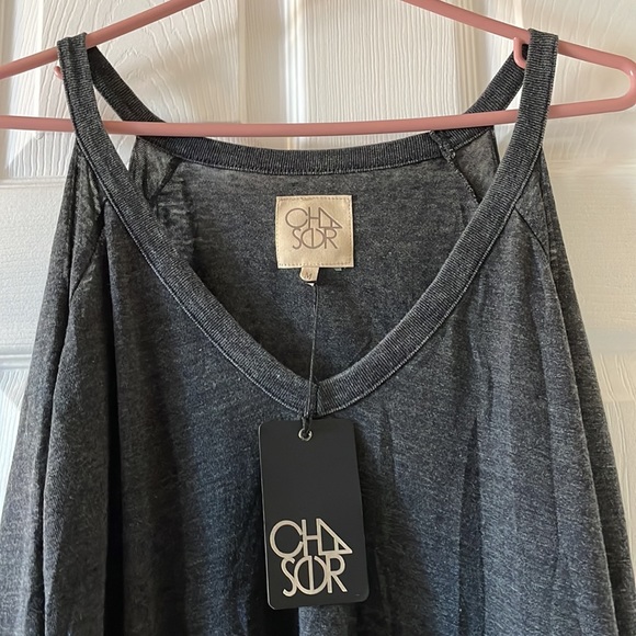 Chaser v neck burnout raglan cold shoulder long sleeve tee - Picture 3 of 4